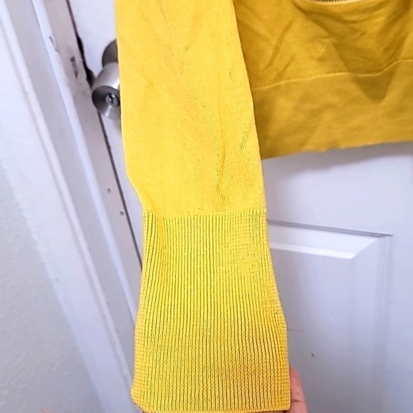 HALOGEN WOMEN'S 100%MERINO WOOL BUTTON FRONT CARDIGAN YELLOW SIZE L - Picture 5 of 9